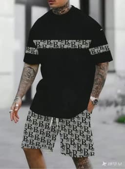 2026 Summer New Men's Short-Sleeved Set with 3D Stripes Pattern Print - Street Casual Fashion Comfortable and Soft
