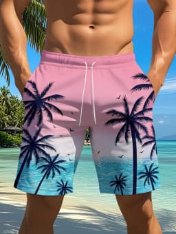Men's Hawaiian Swim Trunks 3D Gradient Palm Tree Print Beach Shorts Quick Dry Outdoor Fashion Sports Shorts Fashion Men's Shorts