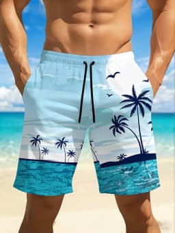 Men's Hawaiian Swim Trunks 3D Gradient Palm Tree Print Beach Shorts Quick Dry Outdoor Fashion Sports Shorts Fashion Men's Shorts