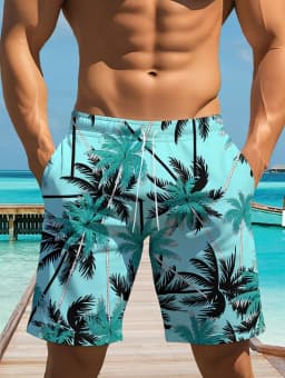 Men's Hawaiian Swim Trunks 3D Gradient Palm Tree Print Beach Shorts Quick Dry Outdoor Fashion Sports Shorts Fashion Men's Shorts