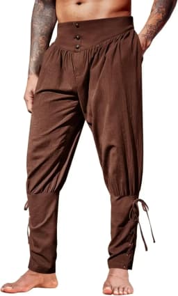 Mens Medieval Ankle Pants Renaissance Viking Pirate Lace Up Tapered Halloween Linen Costume Trousers Cargo Pants