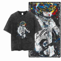SA ASTRONAUT SPACE THEMES Printed Cotton Acid Washed Graphic Unisex T Shirt Cool Streetwear Men Tshirts Big Size Tee for men