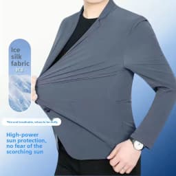 Summer Lightweight Sun Protection Blazer Men Fashionable Light Business Casual Ice Sensation Lightweight Ice Silk Elastic Blazer