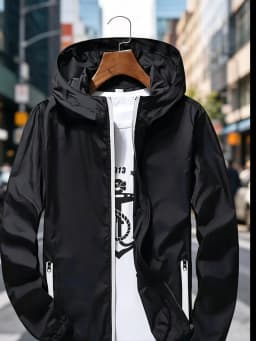 Men's Premium Lightweight Hooded Windbreaker, Quick-Dry Full-Zip Casual Jacket with Zipper Pockets for Street & Outdoor Wear