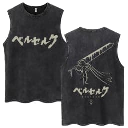 Washed Anime Berserk Guts Tank Tops Swordsman Gatsu Sacrifice Zodd Harajuku Vests Men Women Loose Cotton Y2k Sleeveless T Shirt