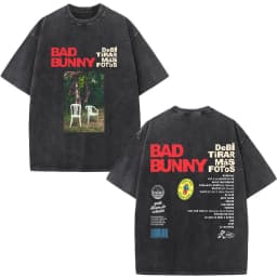 Rapper Bad Bunny Washed Vintage T-shirt Debi Tirar Mas Fotos DTMF World Tour T Shirts Men's Fashion Hip Hop T-shirts Streetwear