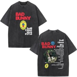 Rapper Bad Bunny Washed Vintage T-shirt Debi Tirar Mas Fotos DTMF World Tour T Shirts Men's Fashion Hip Hop T-shirts Streetwear