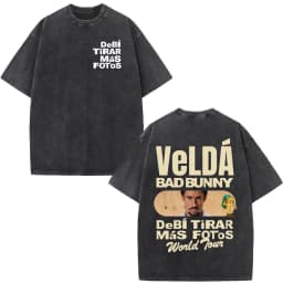 Rapper Bad Bunny Washed Vintage T-shirt Debi Tirar Mas Fotos DTMF World Tour T Shirts Men's Fashion Hip Hop T-shirts Streetwear