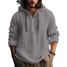 2025 New Men's Casual Blouse Cotton Linen Shirt Loose Tops Long Sleeve Tee Shirt Spring Autumn Casual Men's Shirts Hoodie