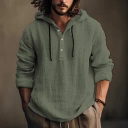 2025 New Men's Casual Blouse Cotton Linen Shirt Loose Tops Long Sleeve Tee Shirt Spring Autumn Casual Men's Shirts Hoodie