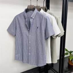 100% cotton short sleeve men's shirt luxury brand high-end pony embroidery fashion plaid summer new youth casual Paul lapel top