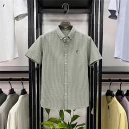 100% cotton short sleeve men's shirt luxury brand high-end pony embroidery fashion plaid summer new youth casual Paul lapel top