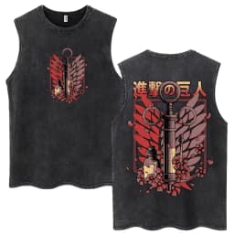 Anime Attack on Titan Eren Jaeger Graphic Vintage Washed Tank Tops Men Manga Oversized Sleeveless T Shirt Men's Fashion T-shirts