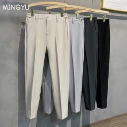 Spring Summer Men's Casual Pants Suit Pant Slim Fit Work Elastic Waist Jogging Business Trousers Male Black Plus Size 40 42