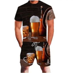 3D Beer Print Sport Moisture-Wicking Breathable Men T-Shirt Shorts Fun Cool Street Cosplay Casual Fashion Trend Pants Set Summer