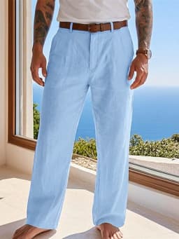 New Autumn and Winter Linen Men's Drape Straight-Leg Trousers, Casual Linen Straight-Leg Trousers for Beach Vacation