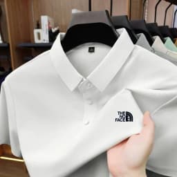 High quality ice silk polo shirt short sleeved men's high-end brand printed top comfortable and breathable casual summer T-shirt