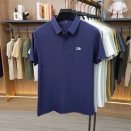 High quality ice silk polo shirt short sleeved men's high-end brand printed top comfortable and breathable casual summer T-shirt