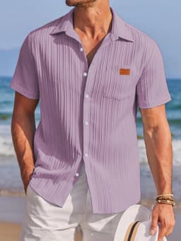 Men's Solid Textured Short Sleeve Shirt Loose Casual Comfy Top for Summer Men's Clothes for Daily Wear