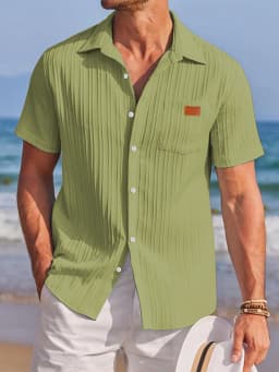 Men's Solid Textured Short Sleeve Shirt Loose Casual Comfy Top for Summer Men's Clothes for Daily Wear