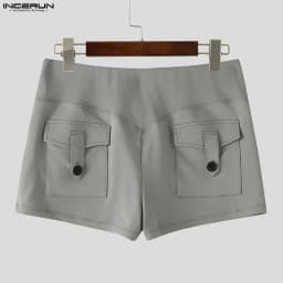 INCERUN Men's Shorts Solid Color Elastic Waist Joggers Men Bottoms Streetwear Summer Pockets 2026 Fashion Casual Shorts For Man