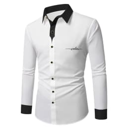 FGKKS Men Shirts Brand Fashion Printed Smart Casual Business Long Sleeve Patchwork Micro Elastic Male Dress White Shirt
