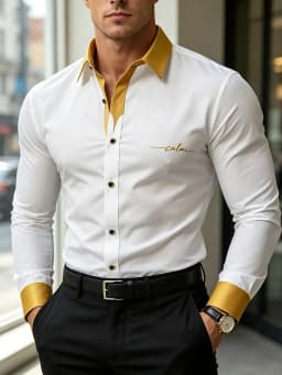 FGKKS Men Shirts Brand Fashion Printed Smart Casual Business Long Sleeve Patchwork Micro Elastic Male Dress White Shirt