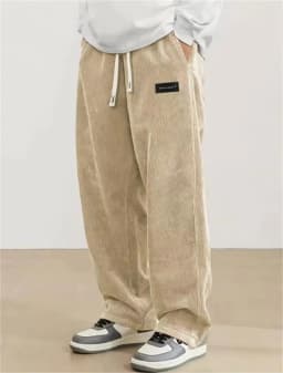 2026 Spring Autumn Men Casual Loose Drawstring Pants Fashion Sweatpants Solid-Color Corduroy Trousers Jogger Training Men Pants