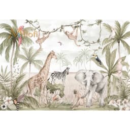 Milofi Custom Mural Wallpaper Watercolor Jungle Animal Giraffe Elephant Zebra Peel And Stick Wall Mural For Nursery Home Decor