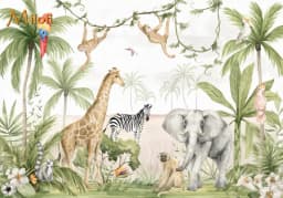 Milofi Custom Mural Wallpaper Watercolor Jungle Animal Giraffe Elephant Zebra Peel And Stick Wall Mural For Nursery Home Decor