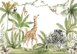 Milofi Custom Mural Wallpaper Watercolor Jungle Animal Giraffe Elephant Zebra Peel And Stick Wall Mural For Nursery Home Decor