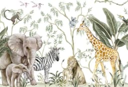 Milofi Custom Mural Wallpaper Watercolor Jungle Animal Giraffe Elephant Zebra Peel And Stick Wall Mural For Nursery Home Decor