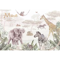 Milofi Custom Mural Wallpaper Watercolor Jungle Animal Giraffe Elephant Zebra Peel And Stick Wall Mural For Nursery Home Decor