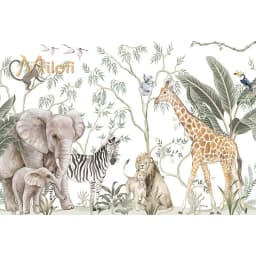 Milofi Custom Mural Wallpaper Watercolor Jungle Animal Giraffe Elephant Zebra Peel And Stick Wall Mural For Nursery Home Decor