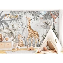 Milofi Custom Mural Wallpaper Watercolor Jungle Animal Giraffe Elephant Zebra Peel And Stick Wall Mural For Nursery Home Decor