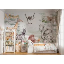 Milofi Custom Mural Wallpaper Watercolor Jungle Animal Giraffe Elephant Zebra Peel And Stick Wall Mural For Nursery Home Decor