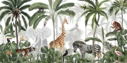 Milofi Custom Mural Wallpaper Watercolor Jungle Animal Giraffe Elephant Zebra Peel And Stick Wall Mural For Nursery Home Decor