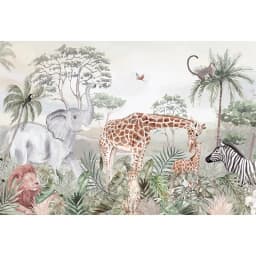 Milofi Custom Mural Wallpaper Watercolor Jungle Animal Giraffe Elephant Zebra Peel And Stick Wall Mural For Nursery Home Decor