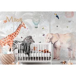 Milofi Custom Mural Wallpaper Watercolor Jungle Animal Giraffe Elephant Zebra Peel And Stick Wall Mural For Nursery Home Decor