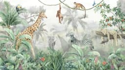 Milofi Custom Mural Wallpaper Watercolor Jungle Animal Giraffe Elephant Zebra Peel And Stick Wall Mural For Nursery Home Decor