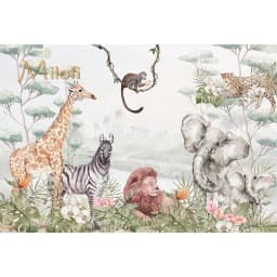 Milofi Custom Mural Wallpaper Watercolor Jungle Animal Giraffe Elephant Zebra Peel And Stick Wall Mural For Nursery Home Decor