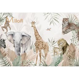 Milofi Custom Mural Wallpaper Watercolor Jungle Animal Giraffe Elephant Zebra Peel And Stick Wall Mural For Nursery Home Decor