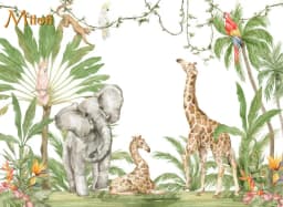 Milofi Custom Mural Wallpaper Watercolor Jungle Animal Giraffe Elephant Zebra Peel And Stick Wall Mural For Nursery Home Decor