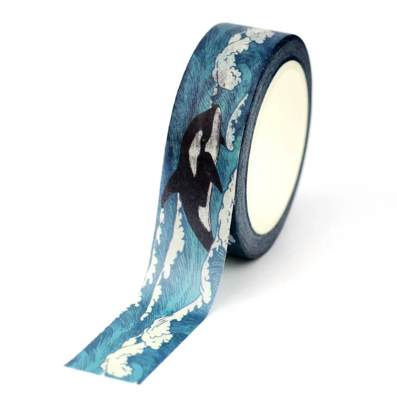 NEW 1PC 10M Decorative Blue Storm Waves and Whales Ocean Washi Tape DIY Journaling Adhesive Masking Tape Papeleria