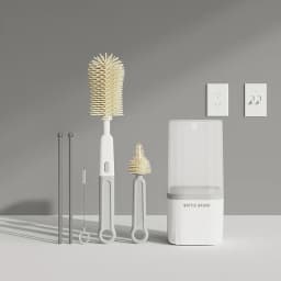 Baby Silicone Bottle Brush Portable Straight Handle Cleaning Tool Set 360° Rotating Drying Rack Combination Bottle Washing Brush