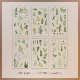 JIANQI 6pcs/pack Transparent PET Stickers Scrapbooking Materials DIY Junk Journal Collage Floral Leaves Plants Decor Stickers