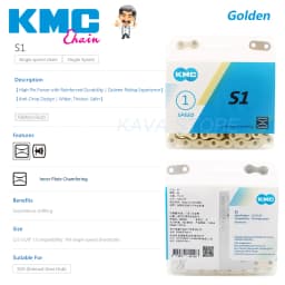 KMC S1 Single Speed Chain Fixed Gear Bicycle Chain 112L Urban Leisure Folding Bike Chain GOLDEN/SILVER Bicycle Accessories