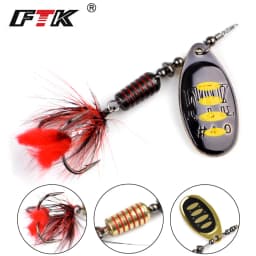 FTK Spinner Bait 7.5g 12g 17.5g Hard Spoon Bass Lures Metal Fishing Lure With Feather Treble Hooks For Pike Fishing