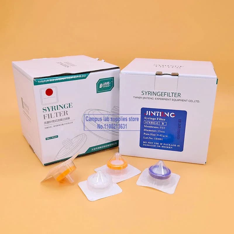 1box (50pcs) Lab 0.22um/0.45um Sterile Syringe Filter Nylon/PES/ PTFE Membrane Filter Chemistry Laboratory Equipment