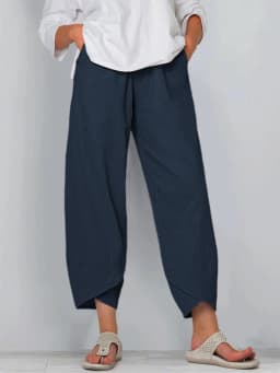 Women Cotton Linen Harem Pants Vintage Printed Wide Leg Trousers Casual Solid Pockets Harajuku High Waist Baggy Pants Joggers